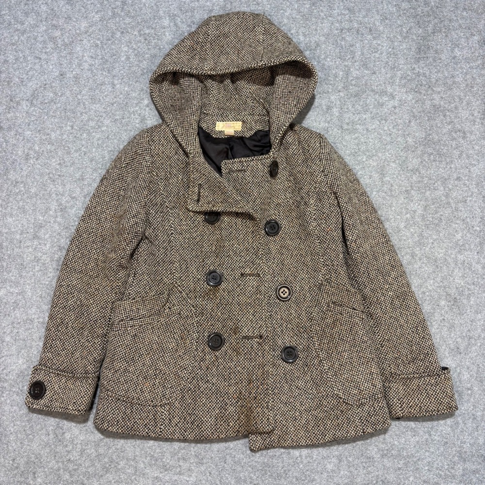 JLO by Jennifer Lopez Brown Hooded Wool Blend Double Breasted Pea Coat Small